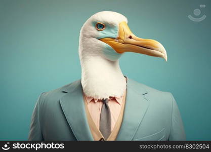 Portrait of a Albatros dressed in a formal business suit, character, generative ai