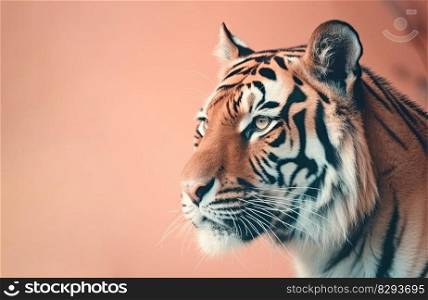 Portrait of a amazing tiger on a pink background. Generative AI