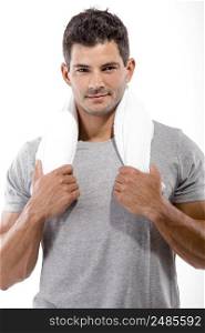 Portrait of a athletic man after doing exercises, isolated over a white background