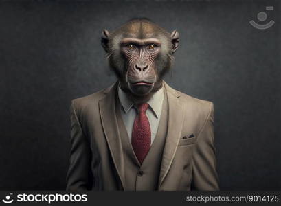 Portrait of a baboon dressed in a formal business suit, generative ai