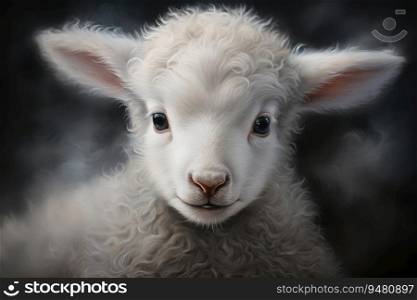 Portrait of a baby lamb. Generative AI