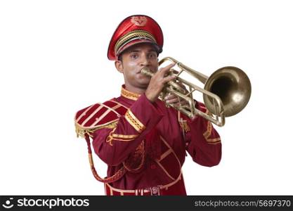 Portrait of a bandmaster playing a trumpet