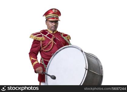 Portrait of a bandmaster with a drum