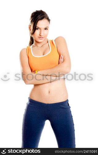 Portrait of a beautiful and athletic teenage girl, isolated on white 