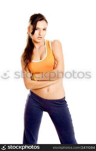 Portrait of a beautiful and athletic teenage girl, isolated on white