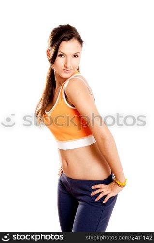 Portrait of a beautiful and athletic teenage girl, isolated on white