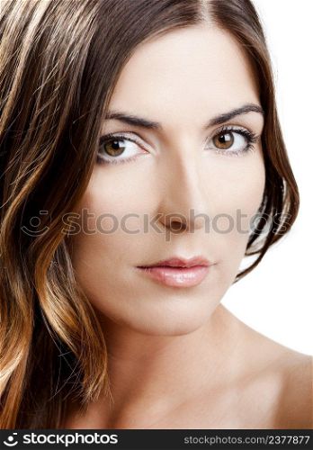 Portrait of a beautiful and fresh woman, isolated on white