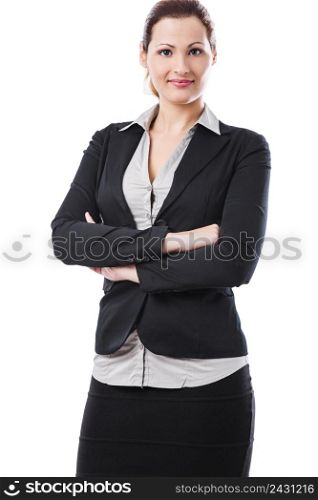 Portrait of a beautiful and sexy business woman with hands folded