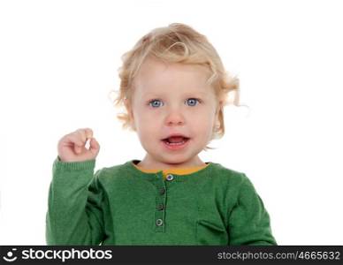 Portrait of a beautiful baby looking at camera isolated on a white background