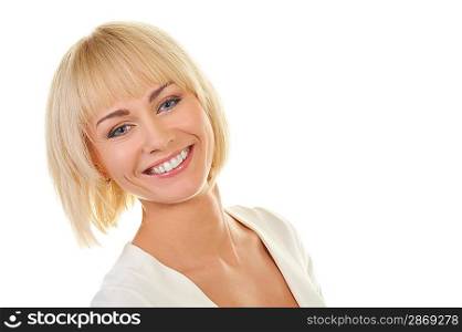 Portrait of a beautiful blond woman isolated on white background