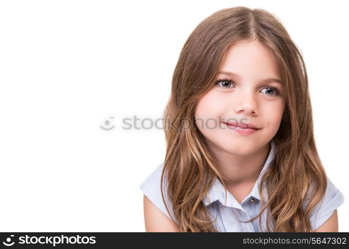 Portrait of a beautiful blonde girl over white