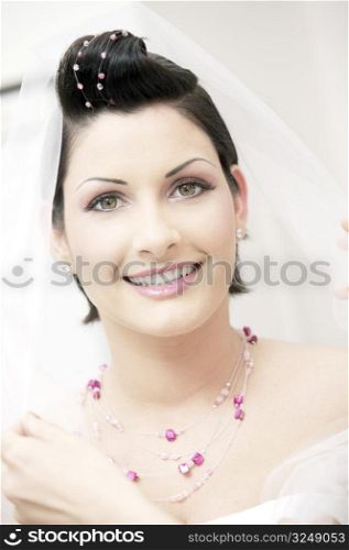 Portrait of a beautiful bride in wedding dress and veil.