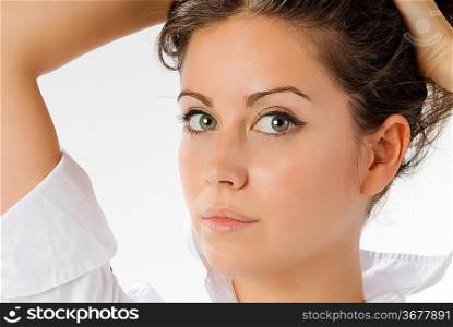 portrait of a beautiful brunette taking poses