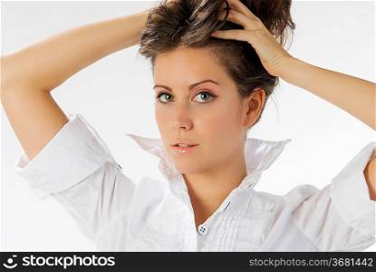 portrait of a beautiful brunette taking poses