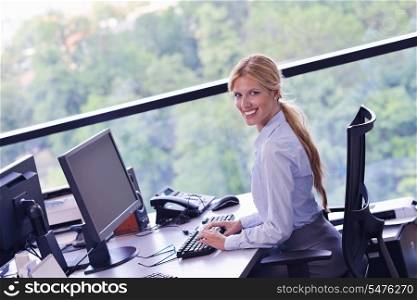 Portrait of a beautiful business woman working on her desk in an office environment.