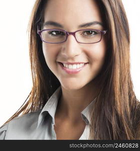 Portrait of a beautiful businesswoman on a white background