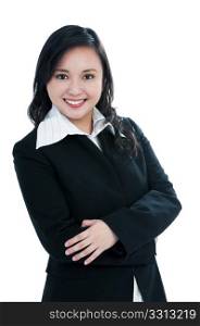 Portrait of a beautiful businesswoman smiling over white background