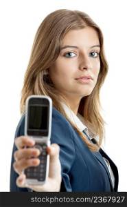 Portrait of a beautiful businesswoman using mobile phone - Focus is on the model