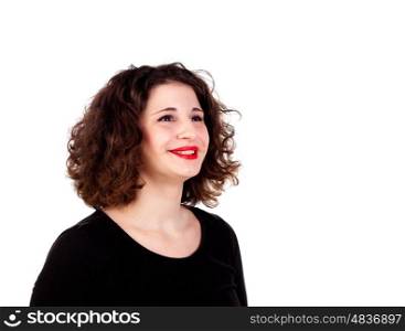 Portrait of a beautiful curvy girl with red lips isolated on a white background