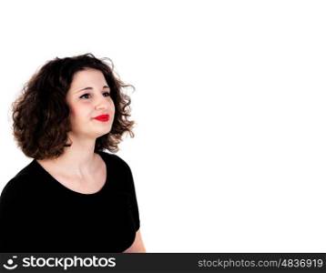 Portrait of a beautiful curvy girl with red lips isolated on a white background
