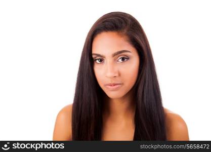 Portrait of a beautiful ethnic woman over white background