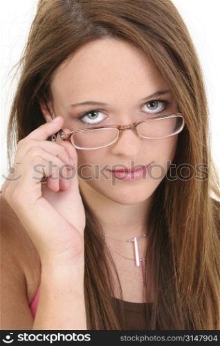 Portrait of a Beautiful Fourteen Year Old In Eyeglasses.