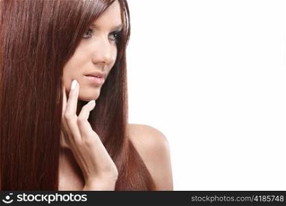 Portrait of a beautiful girl with long hair isolated