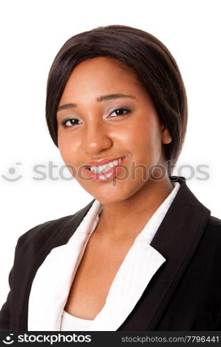 Portrait of a beautiful happy smiling corporate business woman, isolated.