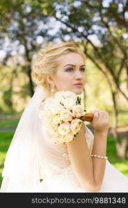 Portrait of a beautiful smiling happy bride. Wedding concept