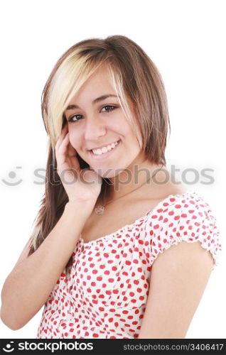 Portrait of a beautiful teenage girl isolated on white background