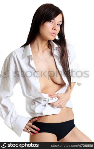 Portrait of a beautiful woman in white shirt