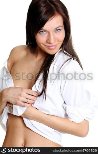 Portrait of a beautiful woman in white shirt