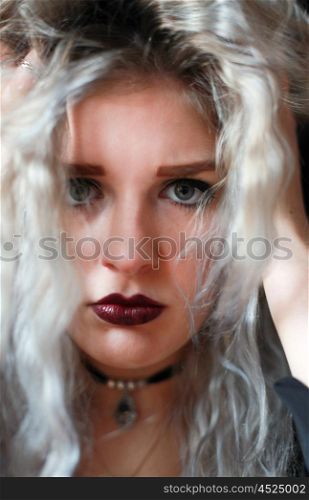 Portrait of a beautiful woman looking mad
