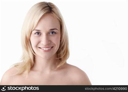 Portrait of a beautiful woman on a white background