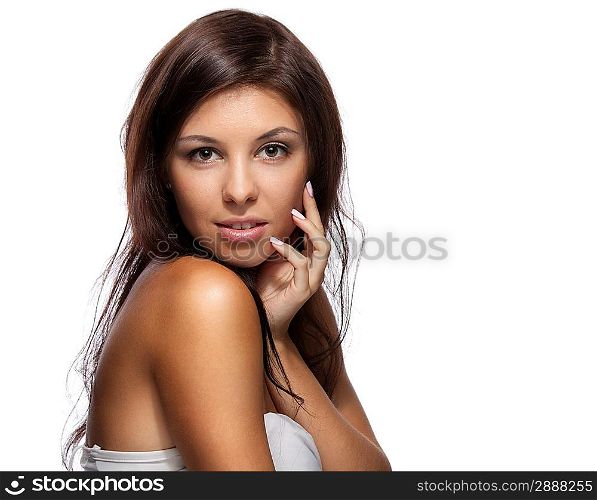 Portrait of a beautiful woman on white background