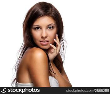 Portrait of a beautiful woman on white background