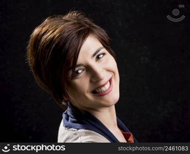 Portrait of a beautiful woman smiling and with a modern hair cut