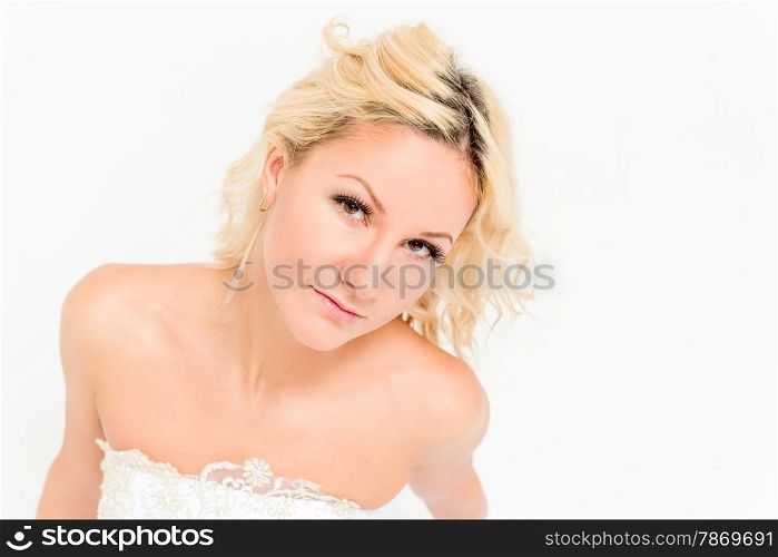 portrait of a beautiful young bride on the white background