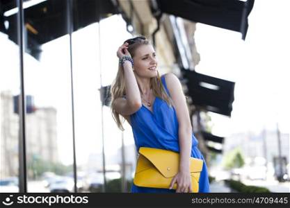 Portrait of a beautiful young Caucasian woman outdoor