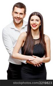 Portrait of a beautiful young happy smiling couple isolated on white. Portrait of a beautiful young happy smiling couple