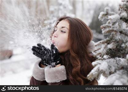 Portrait of a beautiful young woman in the winter.