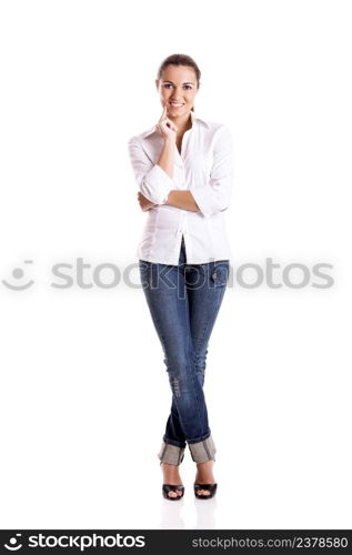 Portrait of a beautiful young woman isolated over white background