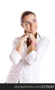 Portrait of a beautiful young woman isolated over white background