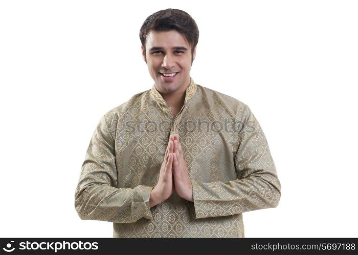 Portrait of a Bengali man greeting