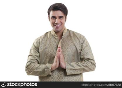 Portrait of a Bengali man greeting