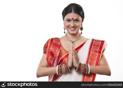 Portrait of a Bengali woman greeting