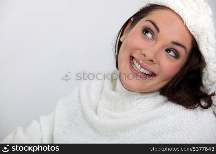 Portrait of a blissful woman in white