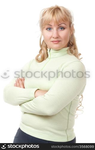 portrait of a blond woman in studio. Isolate on white