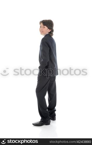 portrait of a boy businessman in a business suit. Isolated on white background