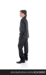 portrait of a boy businessman in a business suit. Isolated on white background
